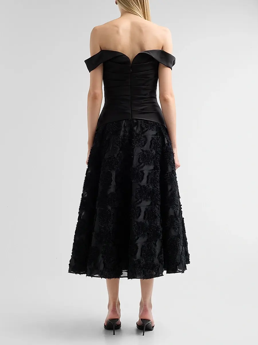 THEIA Women's Lila Floral Fil Coupe Off-The-Shoulder Midi Dress | Thumbnail 3 THEIA Women's Lila Floral Fil Coupe Off-The-Shoulder Midi Dress | Thumbnail 3