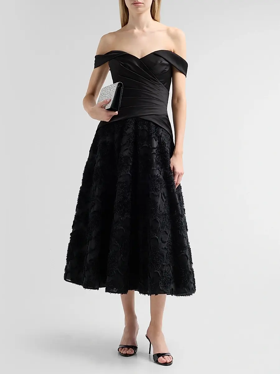 THEIA Women's Lila Floral Fil Coupe Off-The-Shoulder Midi Dress | Thumbnail 4 THEIA Women's Lila Floral Fil Coupe Off-The-Shoulder Midi Dress | Thumbnail 4