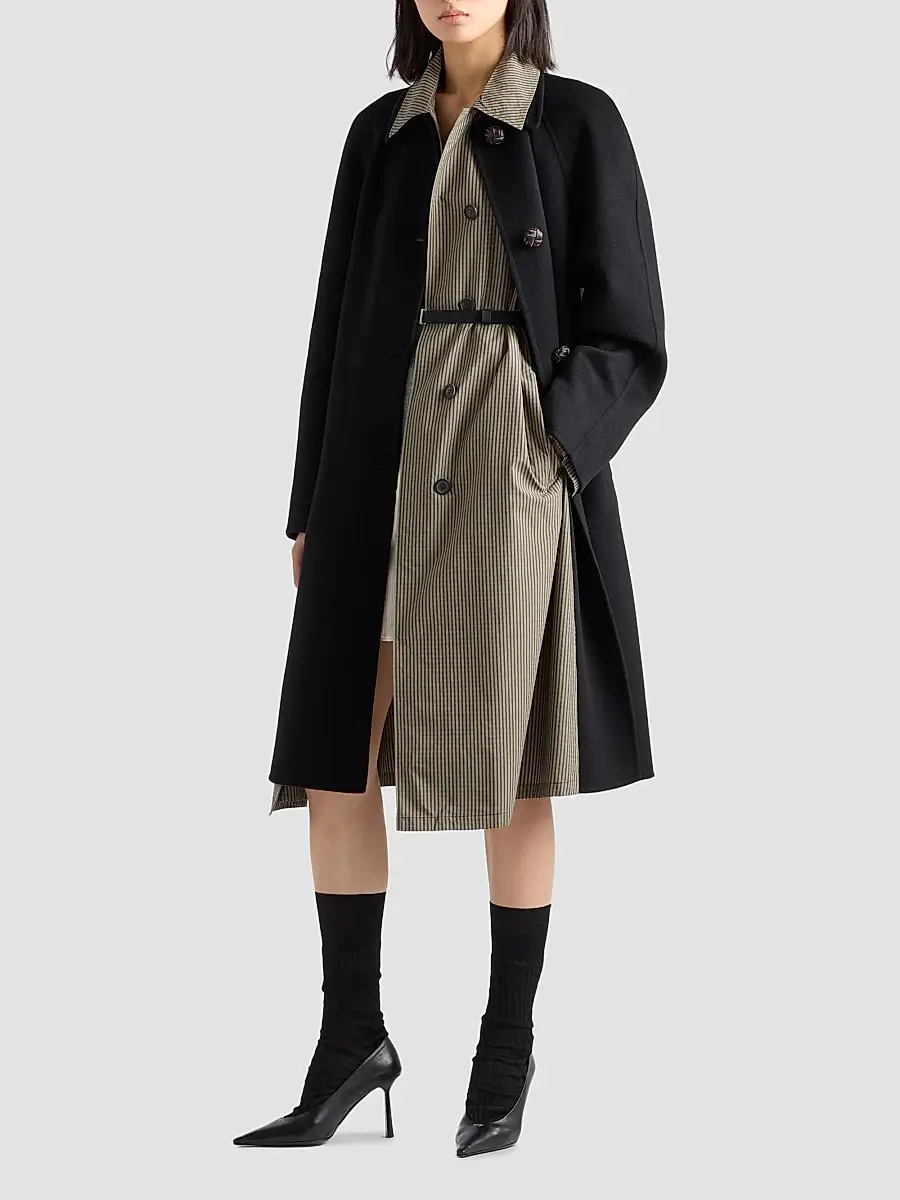 Prada Women's Checked Technical Fabric Trench Coat | Thumbnail 2 Prada Women's Checked Technical Fabric Trench Coat | Thumbnail 2