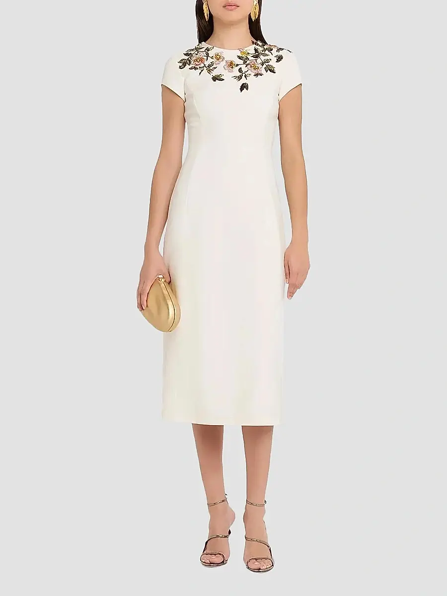 Oscar de la Renta Women's Floral Beaded Wool-Blend Cocktail Dress | Thumbnail 2 Oscar de la Renta Women's Floral Beaded Wool-Blend Cocktail Dress | Thumbnail 2