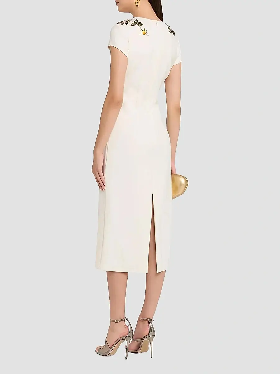 Oscar de la Renta Women's Floral Beaded Wool-Blend Cocktail Dress | Thumbnail 3 Oscar de la Renta Women's Floral Beaded Wool-Blend Cocktail Dress | Thumbnail 3