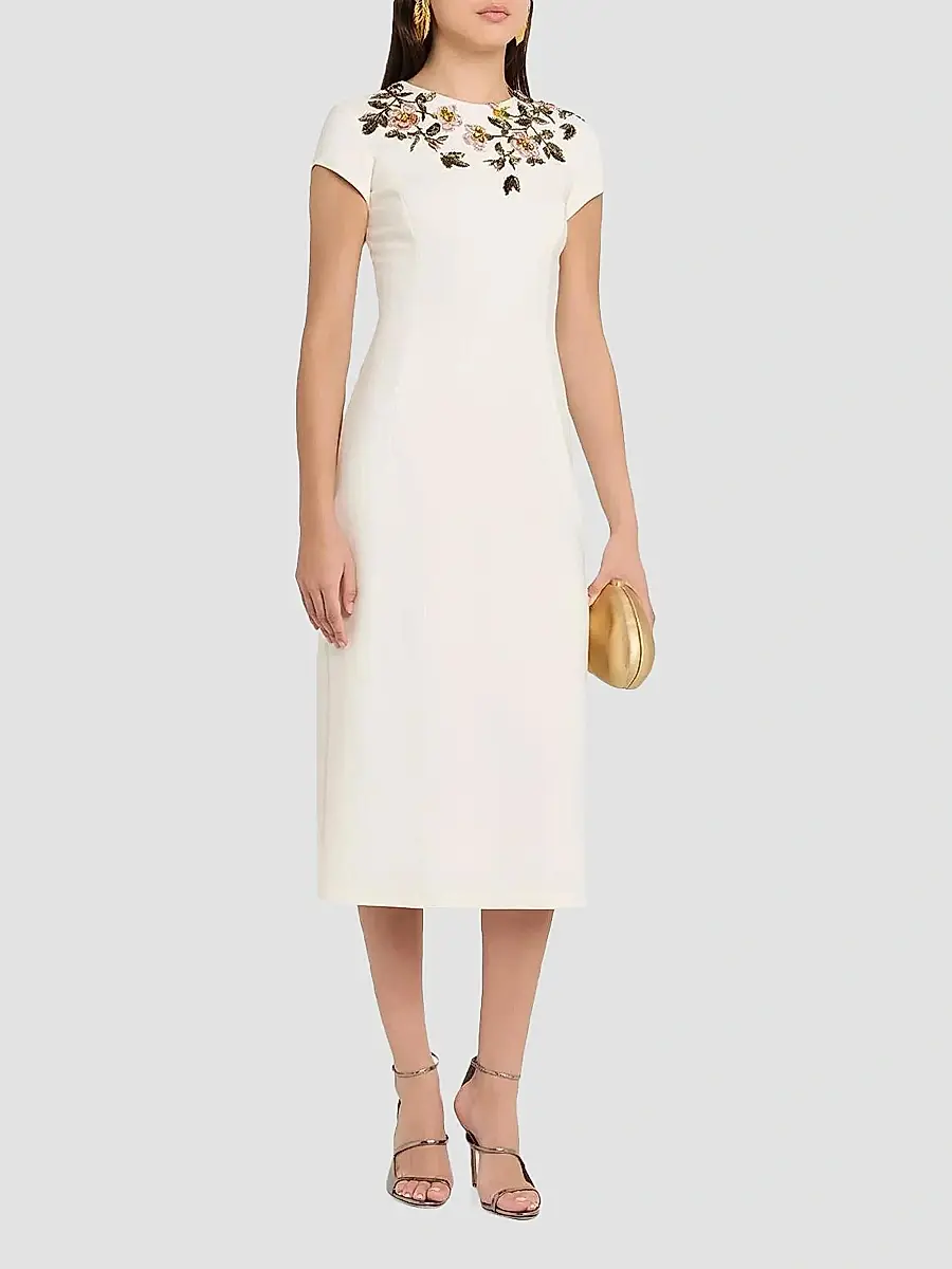 Oscar de la Renta Women's Floral Beaded Wool-Blend Cocktail Dress | Thumbnail 4 Oscar de la Renta Women's Floral Beaded Wool-Blend Cocktail Dress | Thumbnail 4