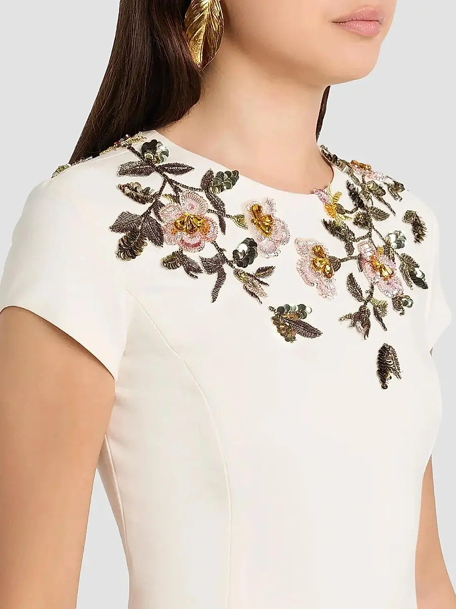 Oscar de la Renta Women's Floral Beaded Wool-Blend Cocktail Dress | Thumbnail 5 Oscar de la Renta Women's Floral Beaded Wool-Blend Cocktail Dress | Thumbnail 5