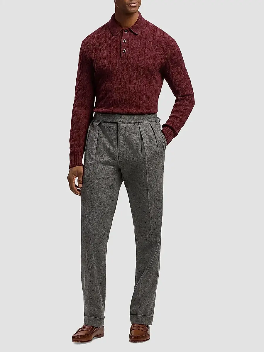 Ralph Lauren Purple Label Men's Cable-Knit Cashmere Polo Sweater | Thumbnail 2
