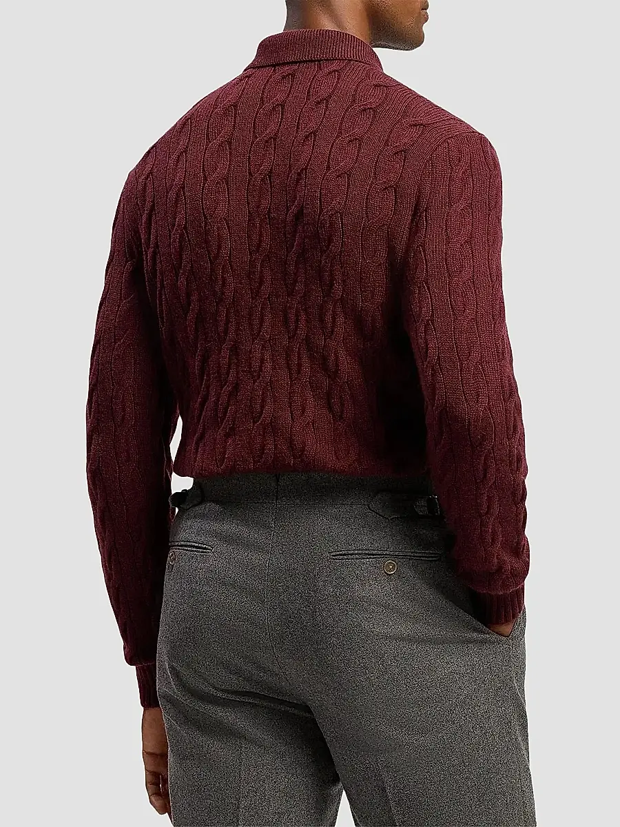 Ralph Lauren Purple Label Men's Cable-Knit Cashmere Polo Sweater | Thumbnail 3
