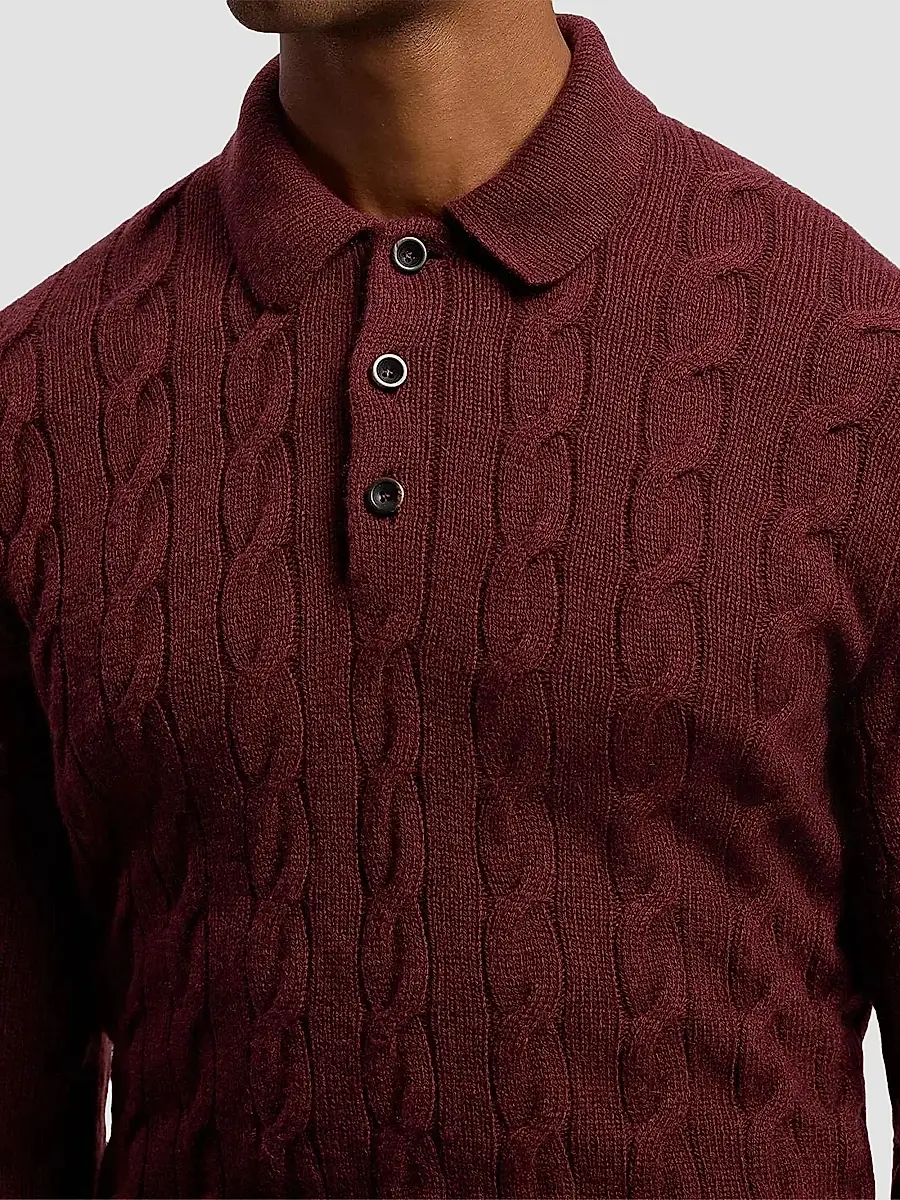 Ralph Lauren Purple Label Men's Cable-Knit Cashmere Polo Sweater | Thumbnail 5