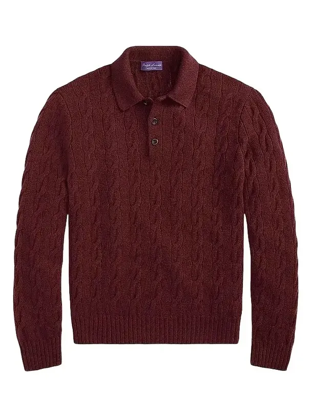 Men's Cable-Knit Cashmere Polo Sweater
