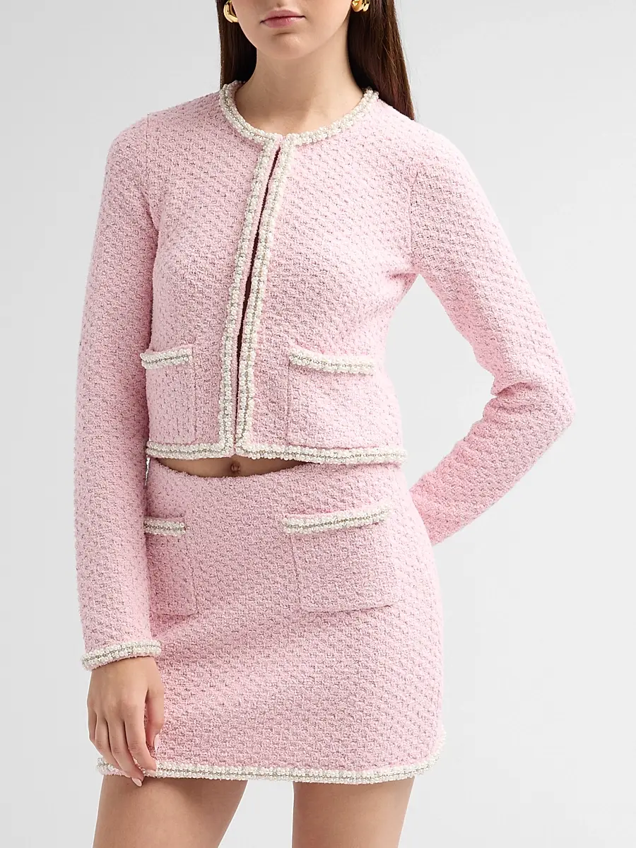 LoveShackFancy Women's Rosamonde Imitation Pearl-Trim Cardigan | Thumbnail 4