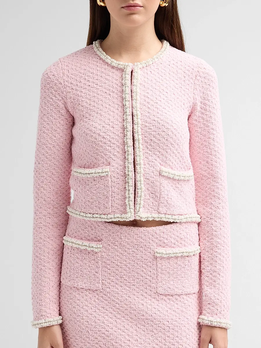 LoveShackFancy Women's Rosamonde Imitation Pearl-Trim Cardigan | Thumbnail 5