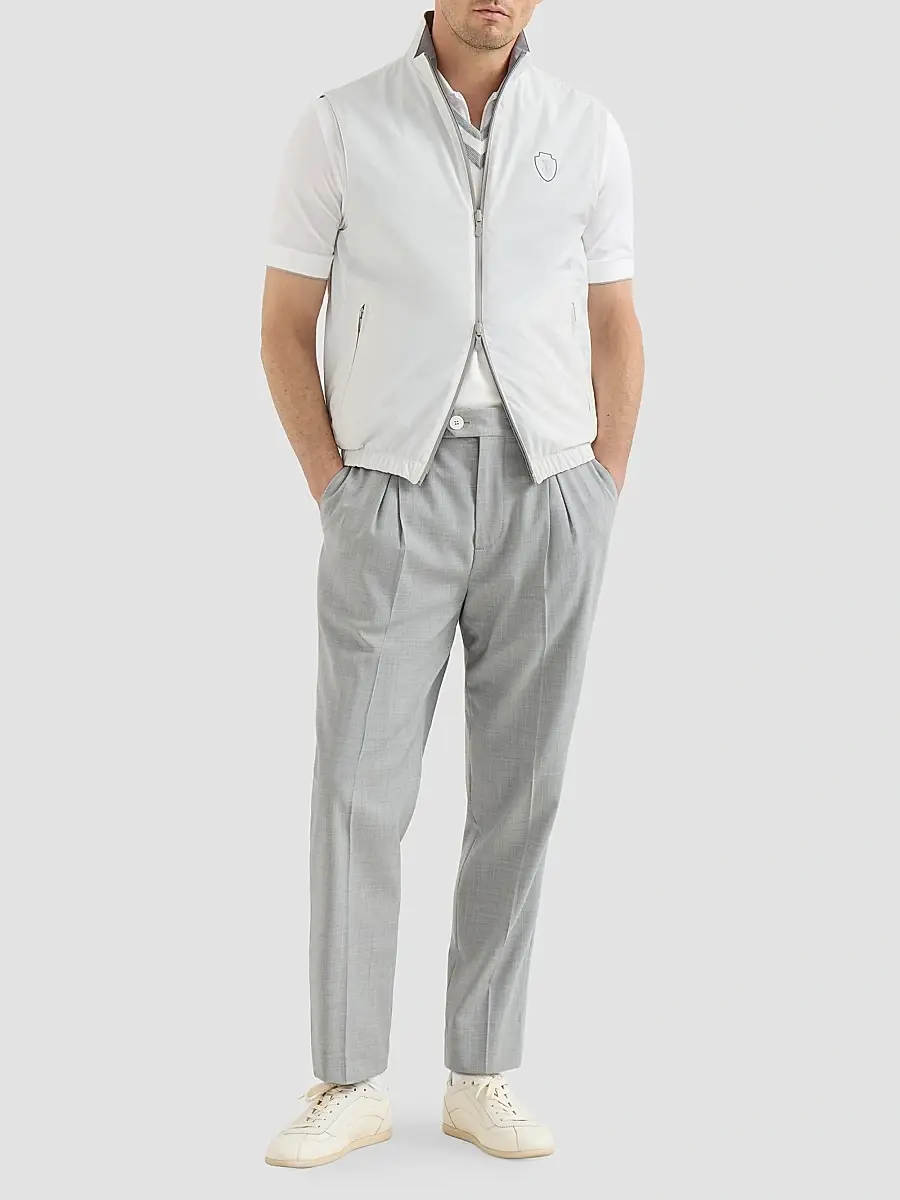 Brunello Cucinelli Men's Bonded Nylon Reversible Vest with Logo | Thumbnail 2