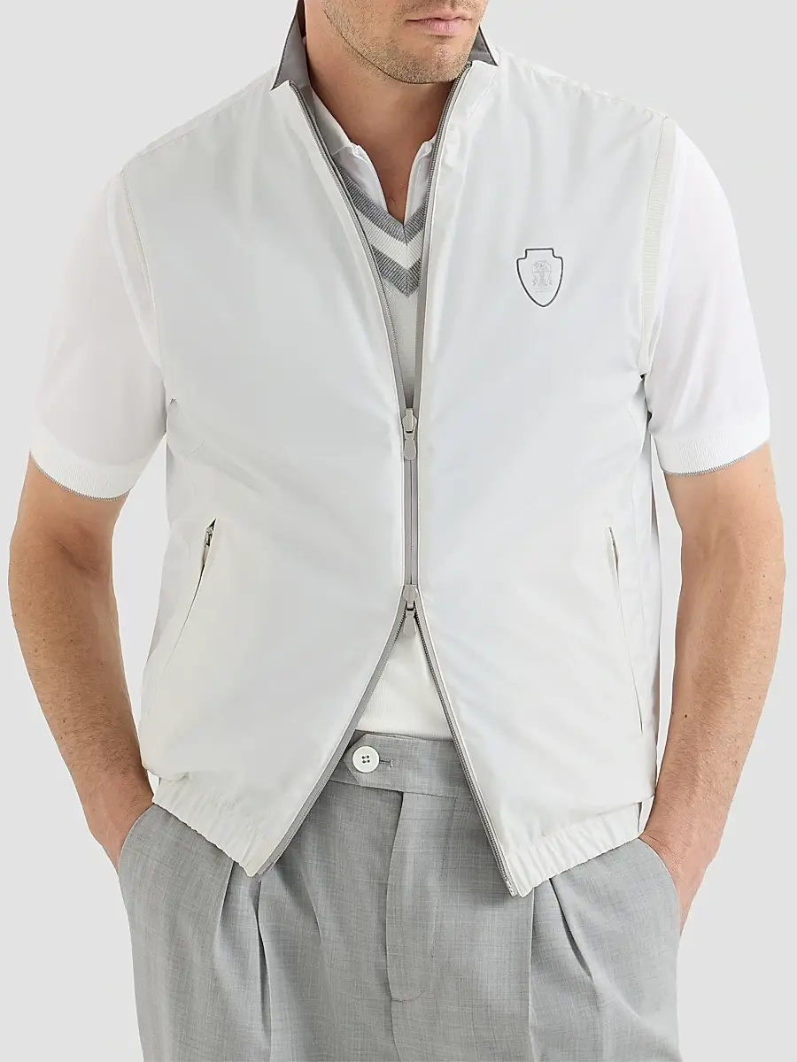Brunello Cucinelli Men's Bonded Nylon Reversible Vest with Logo | Thumbnail 3