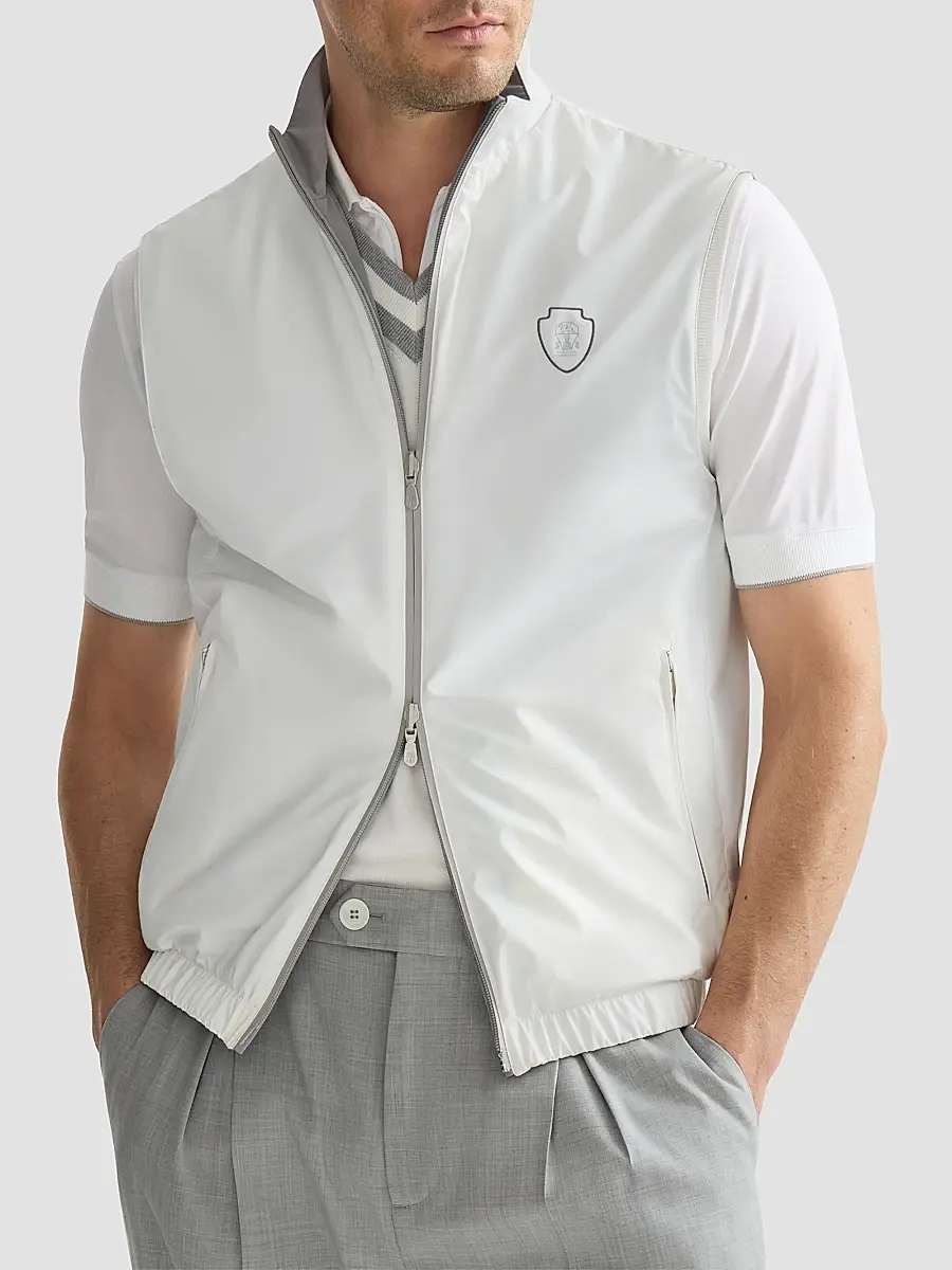 Brunello Cucinelli Men's Bonded Nylon Reversible Vest with Logo | Thumbnail 5