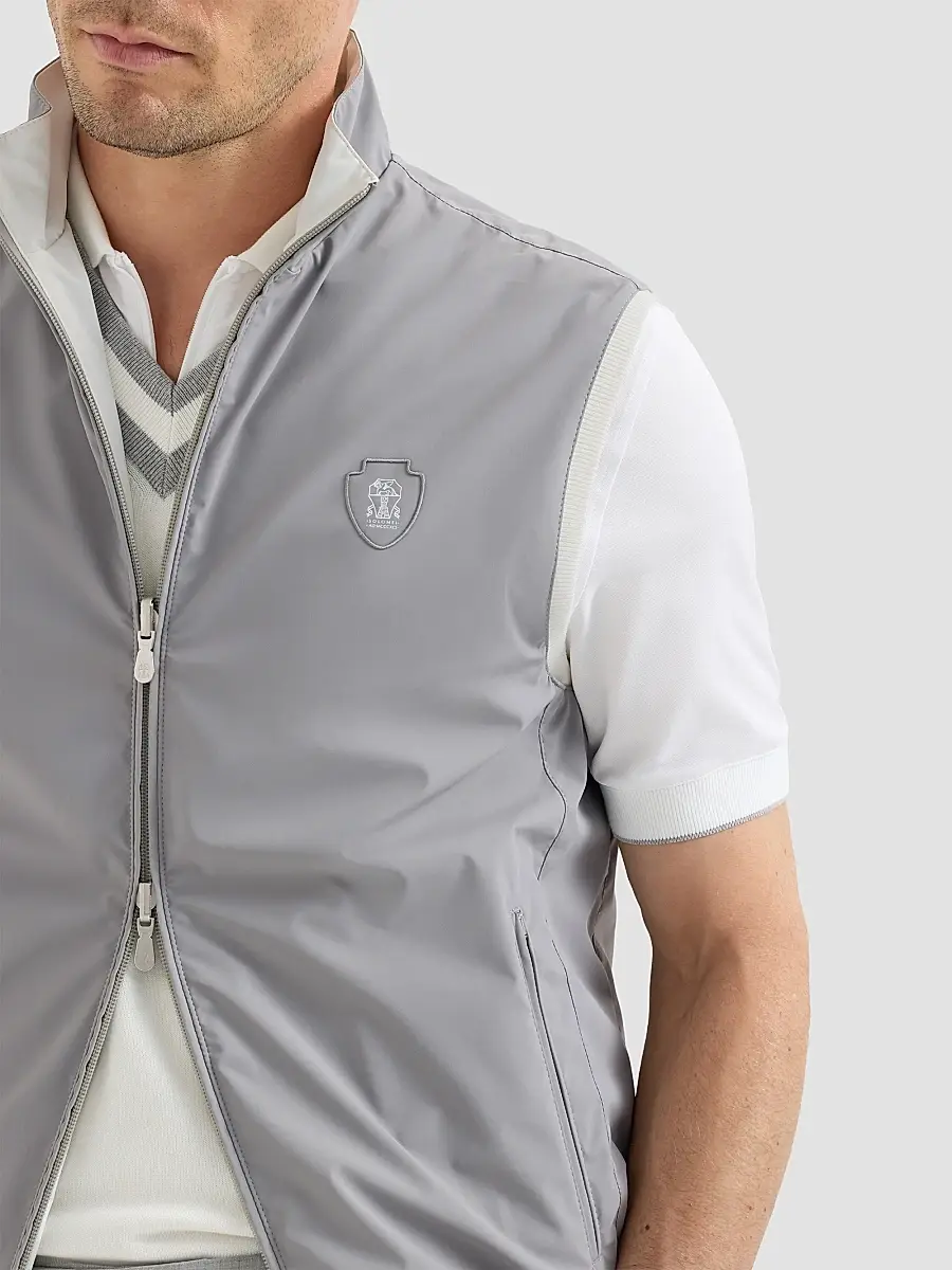 Brunello Cucinelli Men's Bonded Nylon Reversible Vest with Logo | Thumbnail 6