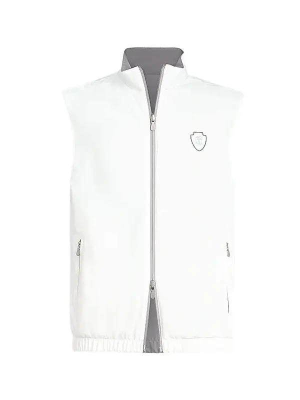Men's Bonded Nylon Reversible Vest with Logo - Off White Men's Bonded Nylon Reversible Vest with Logo - Off White