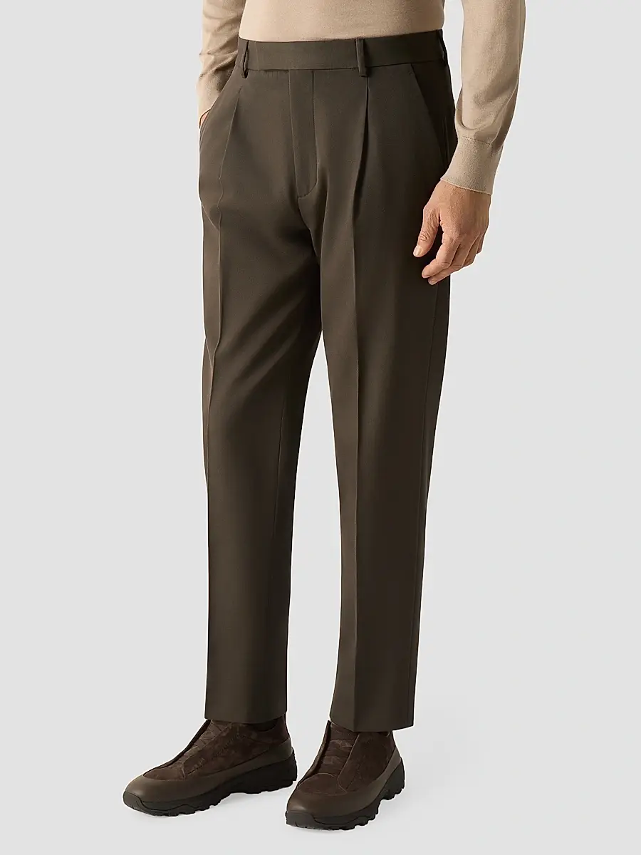 Zegna Men's Cotton and Wool Pants - Dark Olive Green | Thumbnail 3