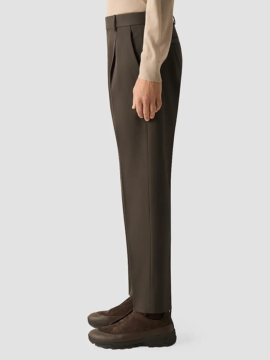 Zegna Men's Cotton and Wool Pants - Dark Olive Green | Thumbnail 4