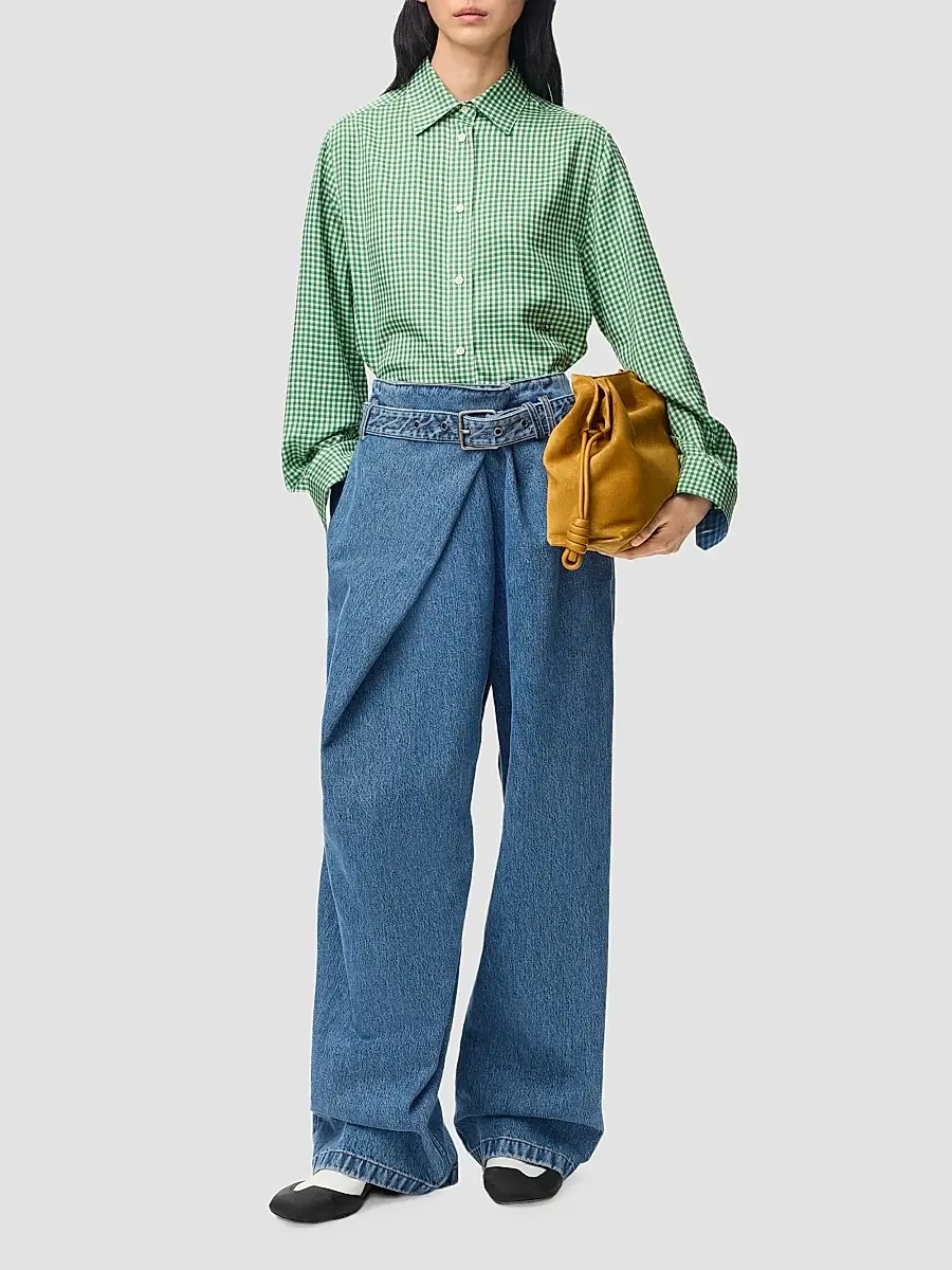 Loewe Women's Draped Washed-Cotton Belted Jeans | Thumbnail 2 Loewe Women's Draped Washed-Cotton Belted Jeans | Thumbnail 2