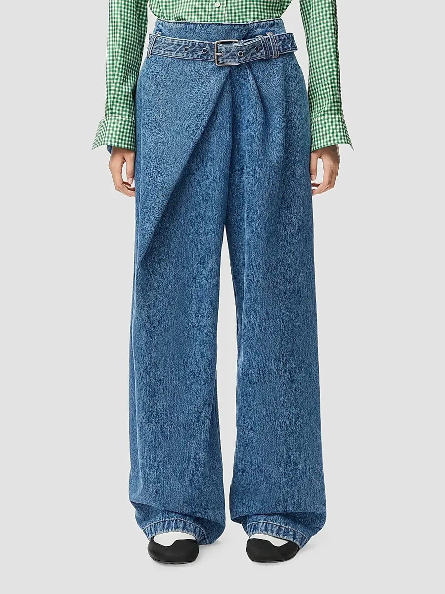Loewe Women's Draped Washed-Cotton Belted Jeans | Thumbnail 4 Loewe Women's Draped Washed-Cotton Belted Jeans | Thumbnail 4