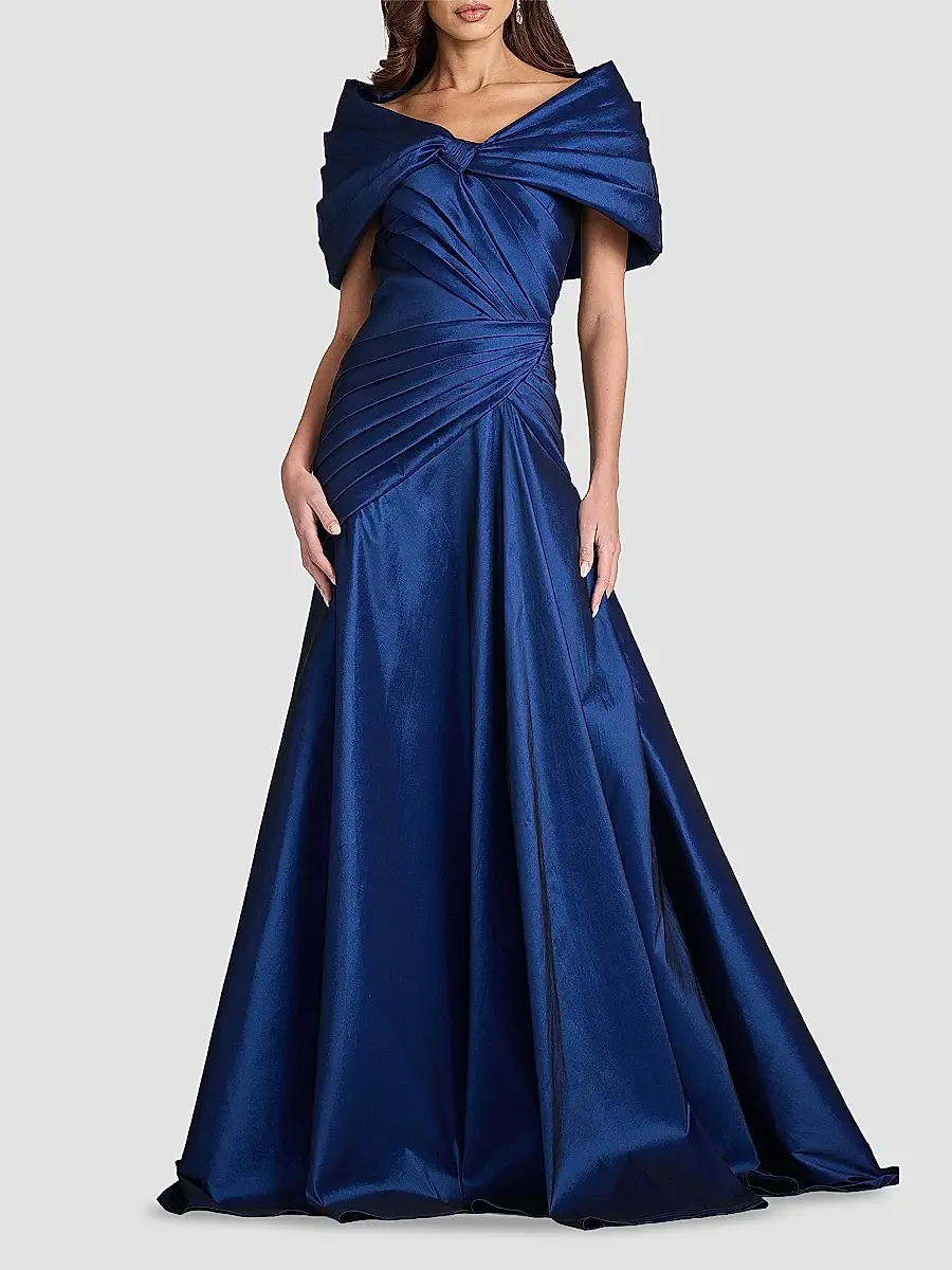 Tadashi Shoji Women's Pleated Taffeta Portrait Gown | Thumbnail 2