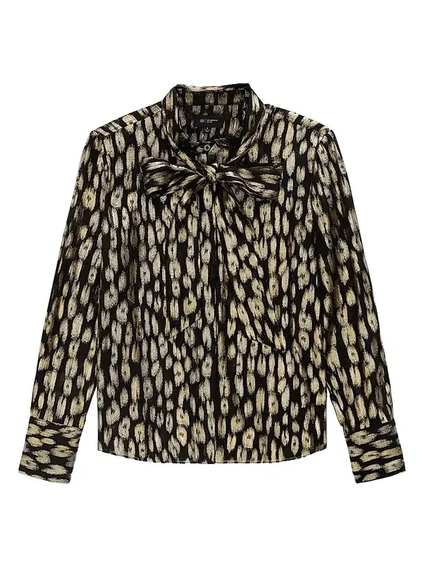 AG Jeans Women's Lora Metallic Leopard-Print Tie-Neck Shirt