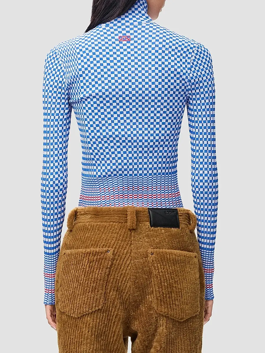 Loewe Women's Checkerboard Rib-Knit Turtleneck Top | Thumbnail 3