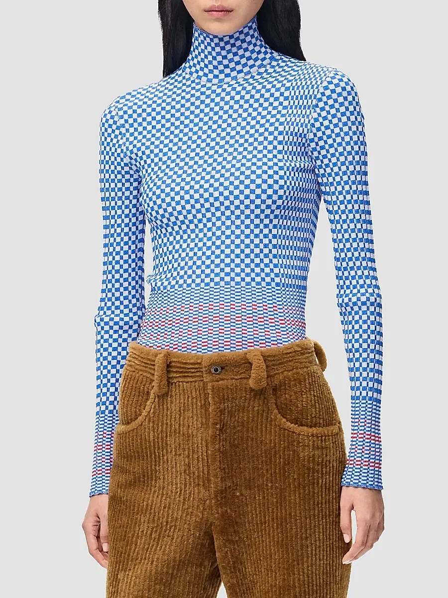 Loewe Women's Checkerboard Rib-Knit Turtleneck Top | Thumbnail 4