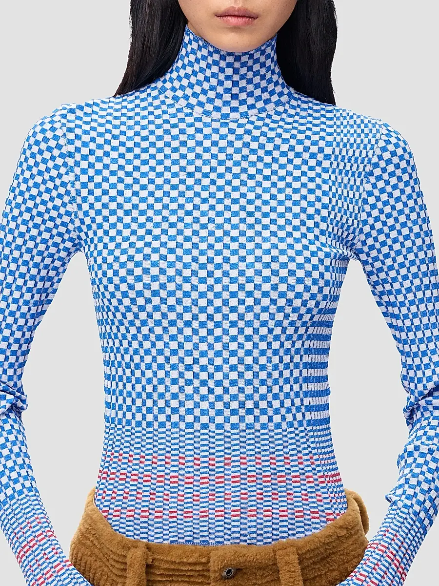 Loewe Women's Checkerboard Rib-Knit Turtleneck Top | Thumbnail 5
