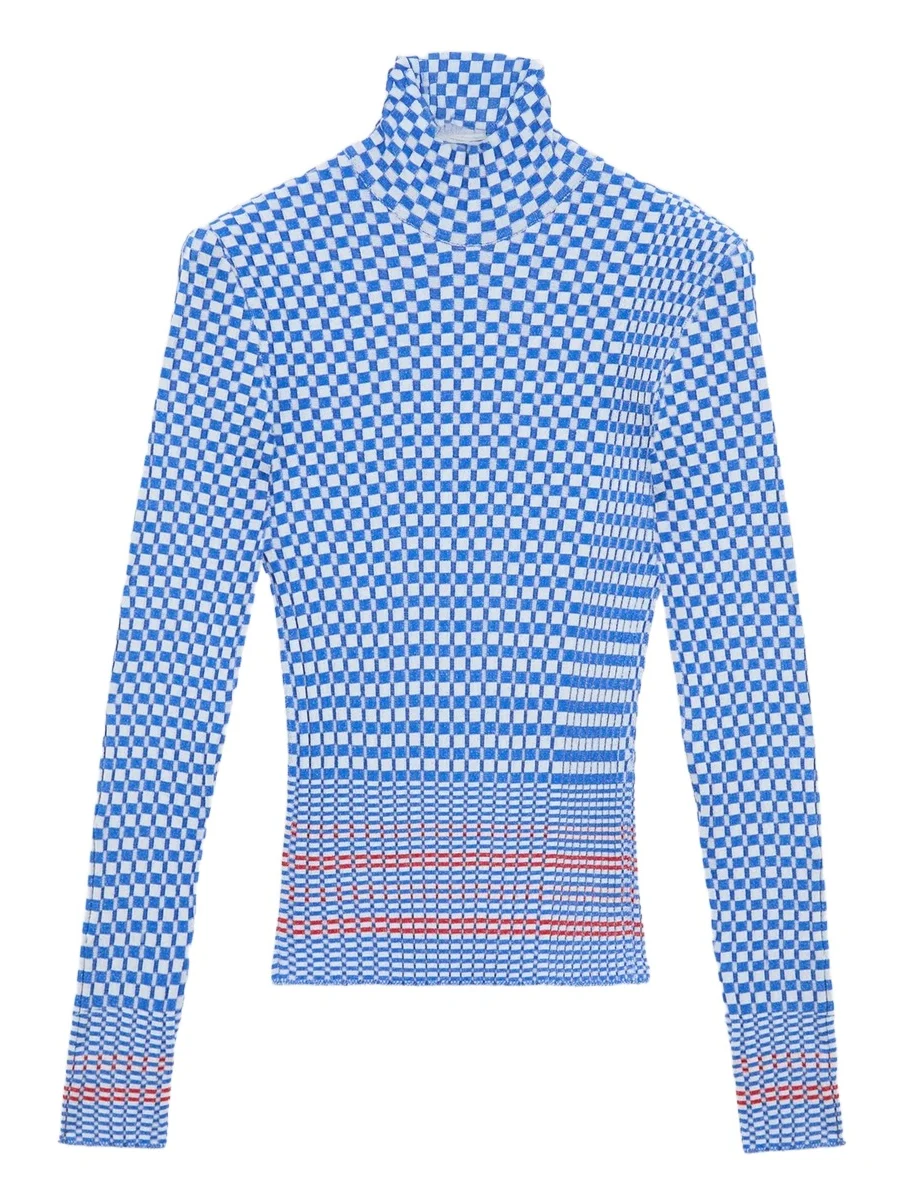Loewe Women's Checkerboard Rib-Knit Turtleneck Top