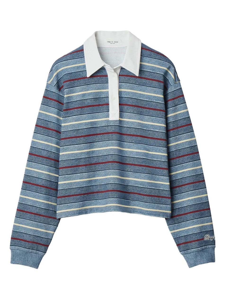 rag & bone Women's rb Miramar Striped Cotton Terry Rugby Polo Shirt