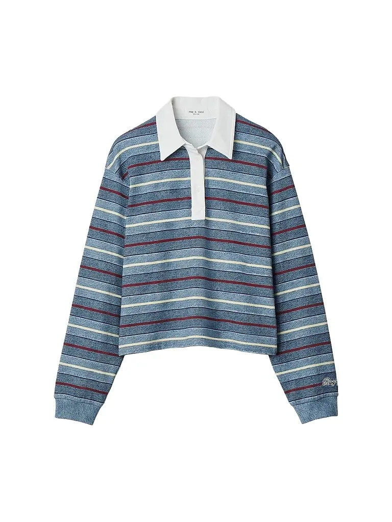 rag & bone Women's rb Miramar Striped Cotton Terry Rugby Polo Shirt