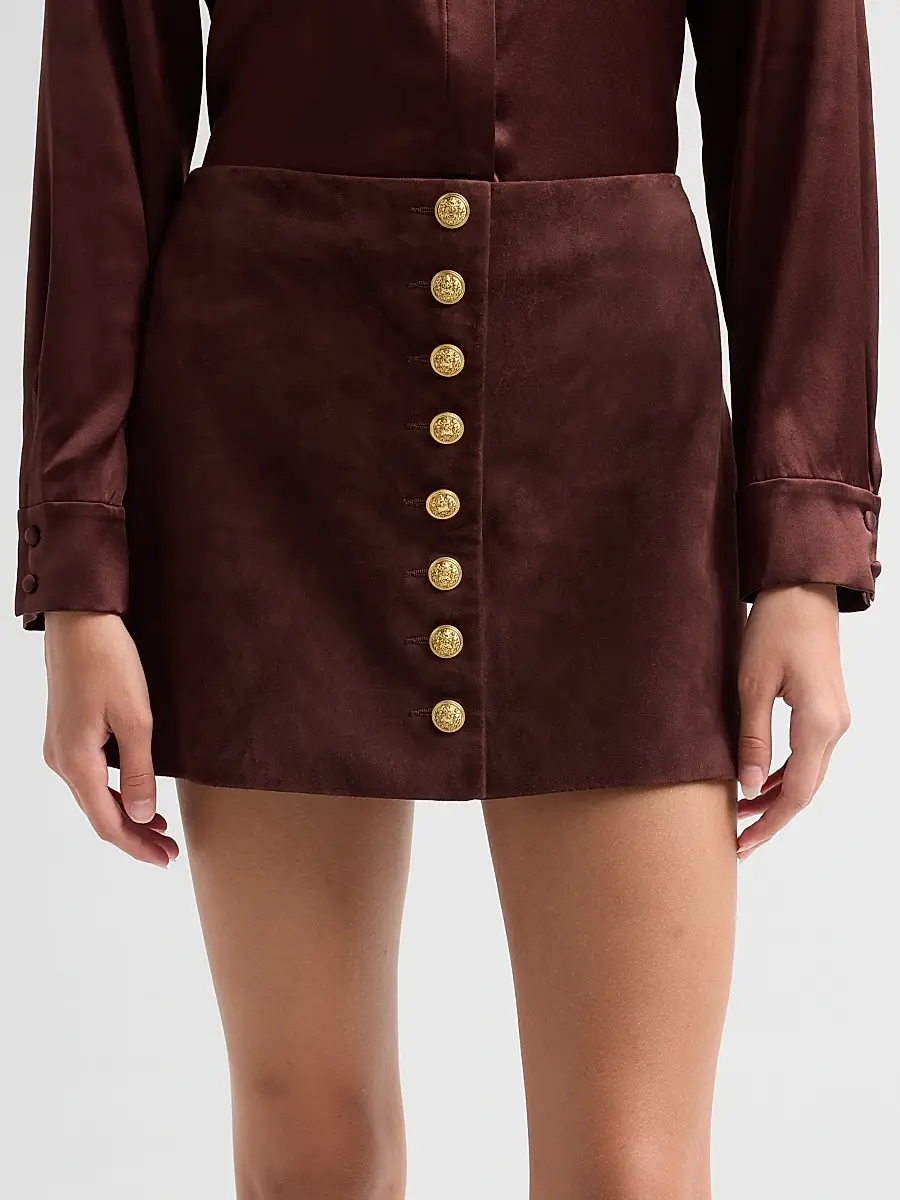 Alice + Olivia Women's Rubi Suede Button-Front Mini Skirt | Thumbnail 5 Alice + Olivia Women's Rubi Suede Button-Front Mini Skirt | Thumbnail 5