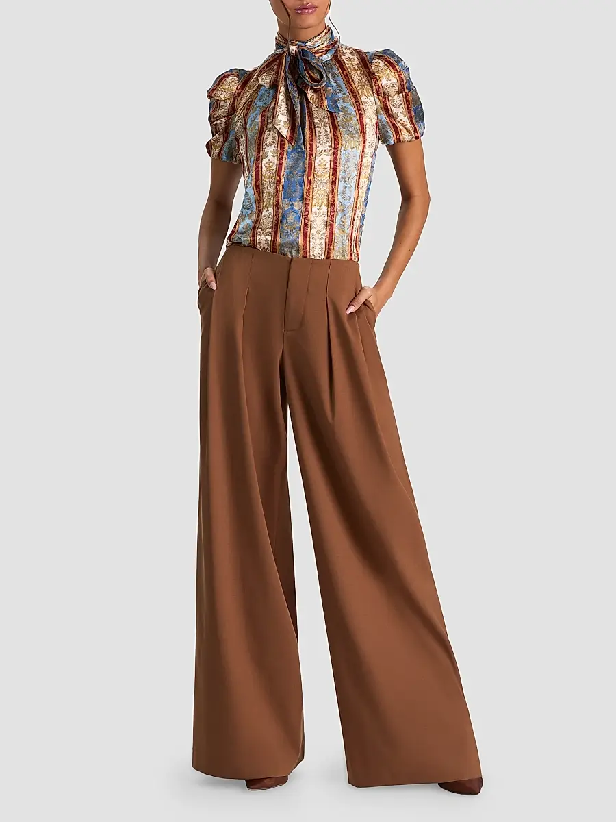 Alice + Olivia Women's Brentley Printed Tieneck Short-Sleeve Blouse | Thumbnail 2 Alice + Olivia Women's Brentley Printed Tieneck Short-Sleeve Blouse | Thumbnail 2