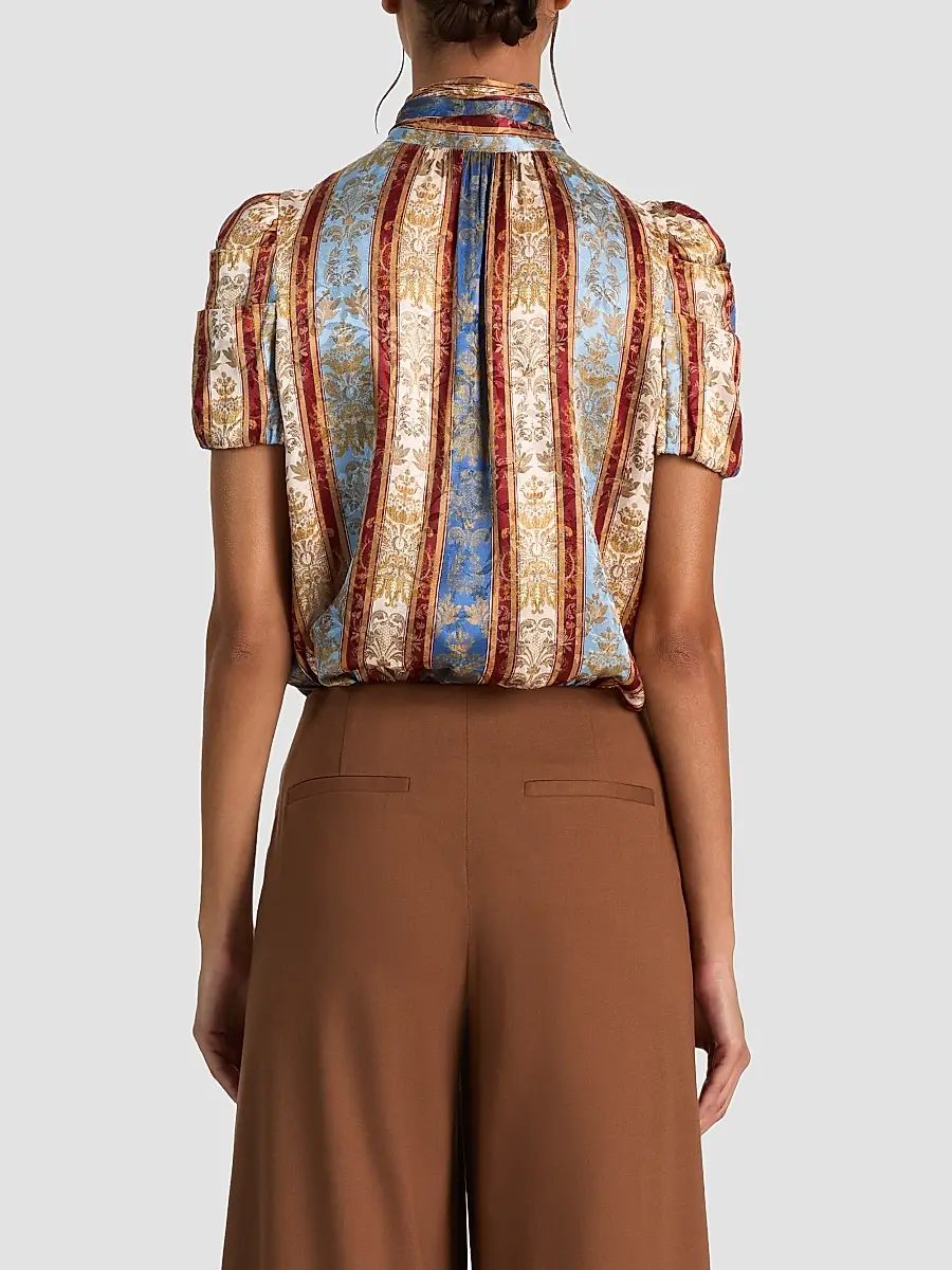 Alice + Olivia Women's Brentley Printed Tieneck Short-Sleeve Blouse | Thumbnail 3 Alice + Olivia Women's Brentley Printed Tieneck Short-Sleeve Blouse | Thumbnail 3