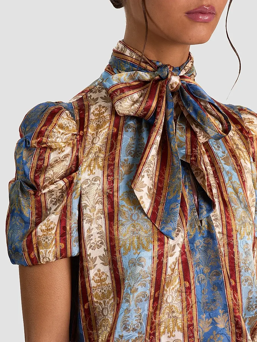 Alice + Olivia Women's Brentley Printed Tieneck Short-Sleeve Blouse | Thumbnail 5 Alice + Olivia Women's Brentley Printed Tieneck Short-Sleeve Blouse | Thumbnail 5