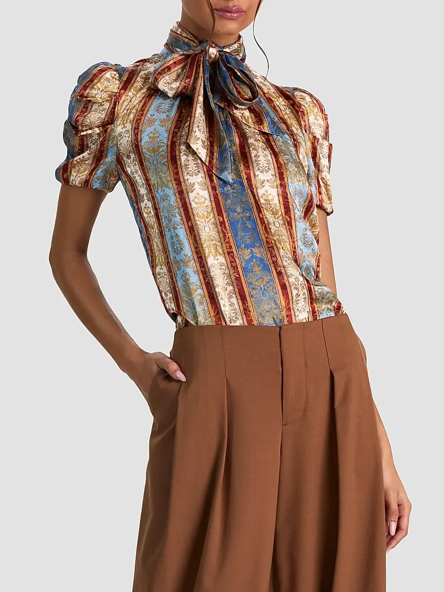 Alice + Olivia Women's Brentley Printed Tieneck Short-Sleeve Blouse | Thumbnail 6 Alice + Olivia Women's Brentley Printed Tieneck Short-Sleeve Blouse | Thumbnail 6