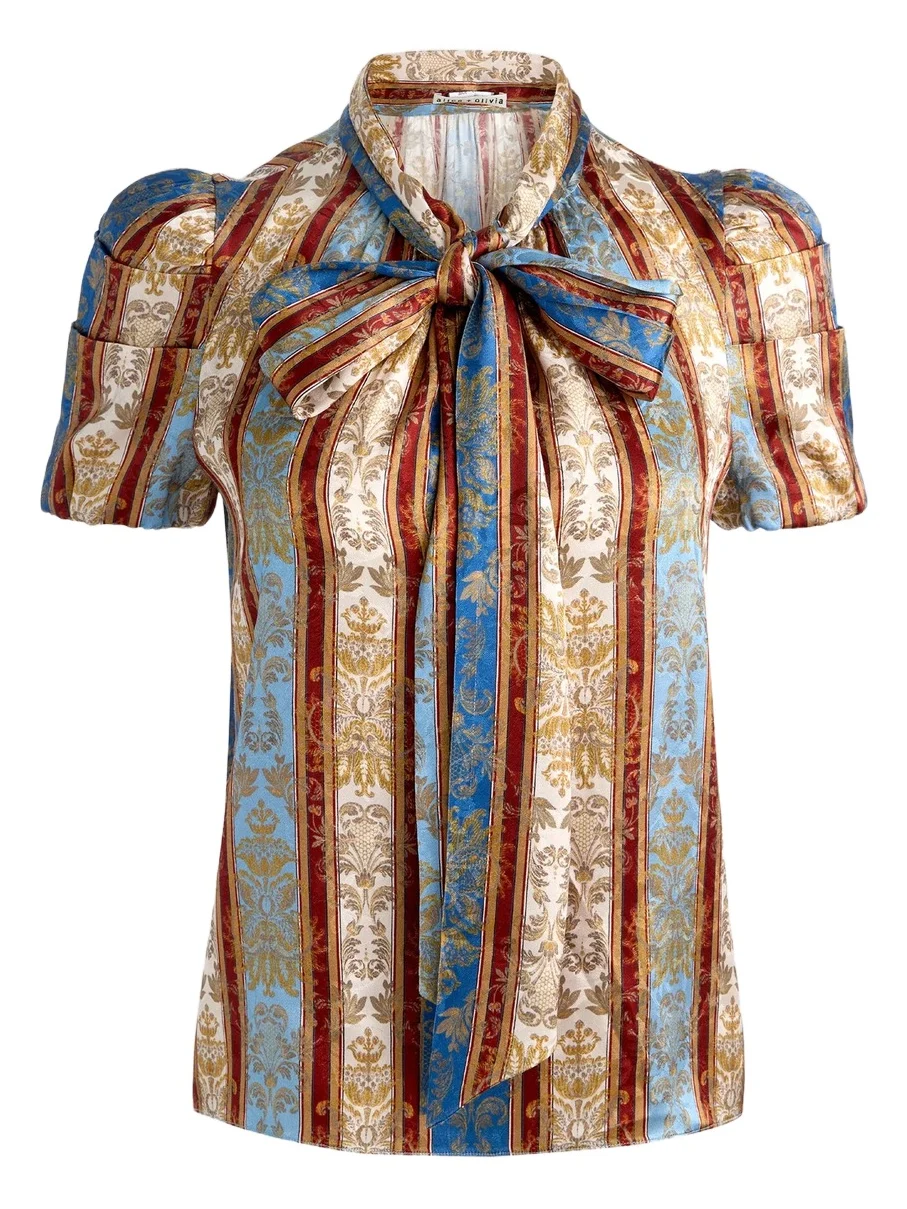 Alice + Olivia Women's Brentley Printed Tieneck Short-Sleeve Blouse