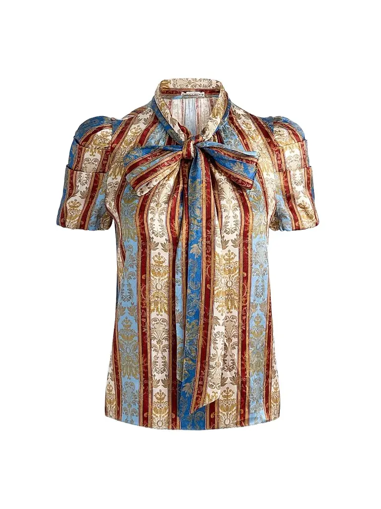 Alice + Olivia Women's Brentley Printed Tieneck Short-Sleeve Blouse