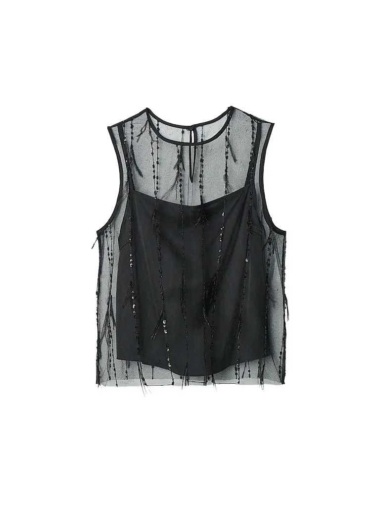 rag & bone Women's Geena Sheer Embellished Tank