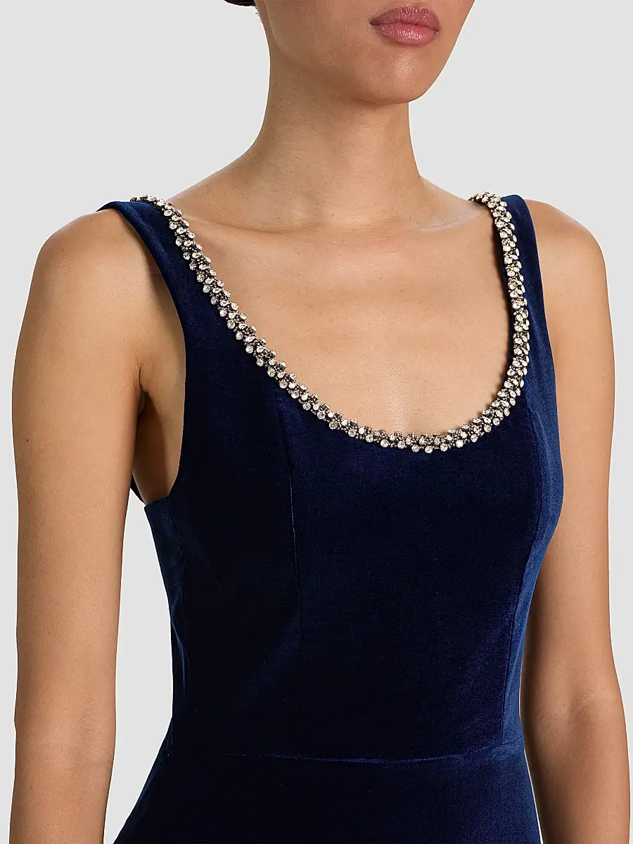 Alice + Olivia Women's Charlotte Rhinestone-Trim Velvet A-Line Mini Dress | Thumbnail 4