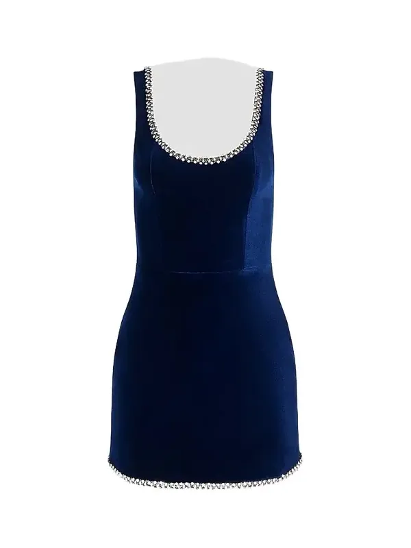Women's Charlotte Rhinestone-Trim Velvet A-Line Mini Dress Women's Charlotte Rhinestone-Trim Velvet A-Line Mini Dress