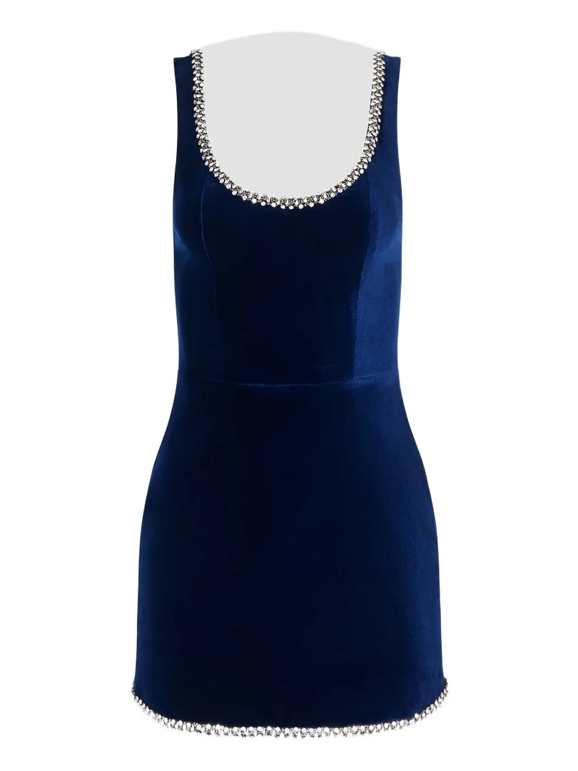 Women's Charlotte Rhinestone-Trim Velvet A-Line Mini Dress