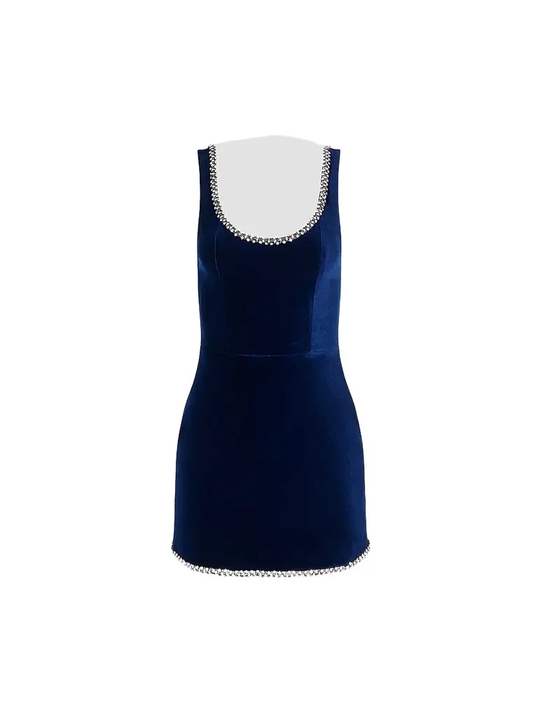 Alice + Olivia Women's Charlotte Rhinestone-Trim Velvet A-Line Mini Dress