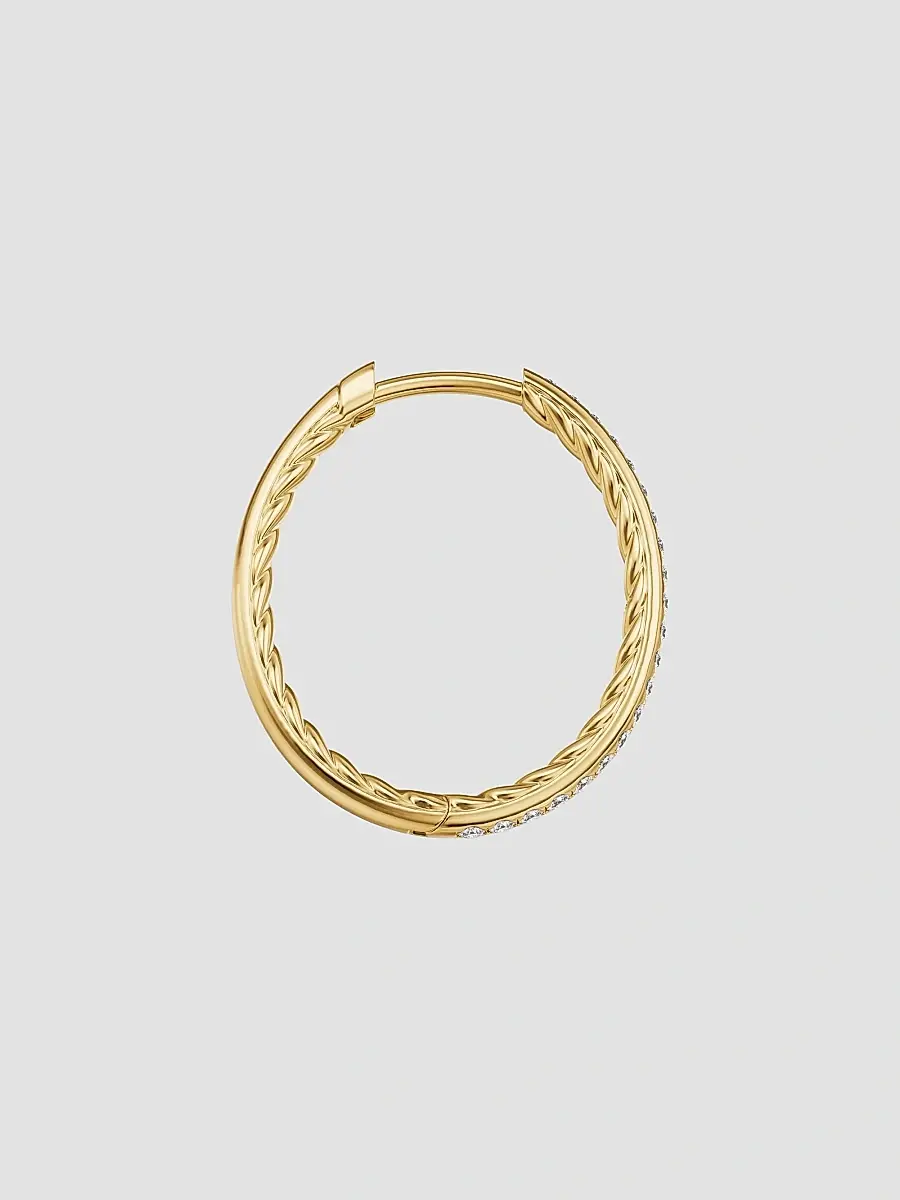 David Yurman Women's Petite Pavé Hoop Earrings in 18K Yellow Gold with Diamonds, 19.3MM - Gold | Thumbnail 3 David Yurman Women's Petite Pavé Hoop Earrings in 18K Yellow Gold with Diamonds, 19.3MM - Gold | Thumbnail 3