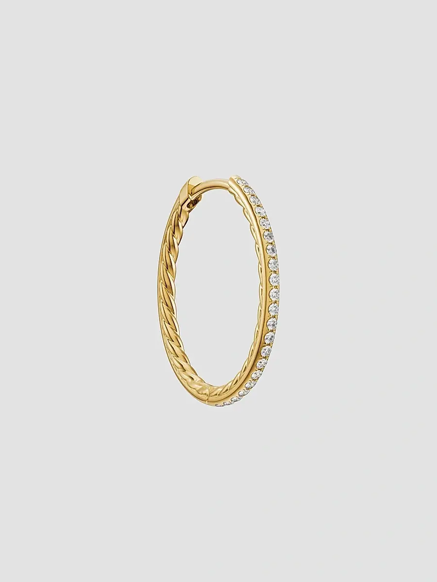 David Yurman Women's Petite Pavé Hoop Earrings in 18K Yellow Gold with Diamonds, 19.3MM - Gold | Thumbnail 5 David Yurman Women's Petite Pavé Hoop Earrings in 18K Yellow Gold with Diamonds, 19.3MM - Gold | Thumbnail 5