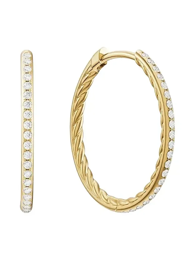 Women's Petite Pavé Hoop Earrings in 18K Yellow Gold with Diamonds, 19.3MM - Gold
