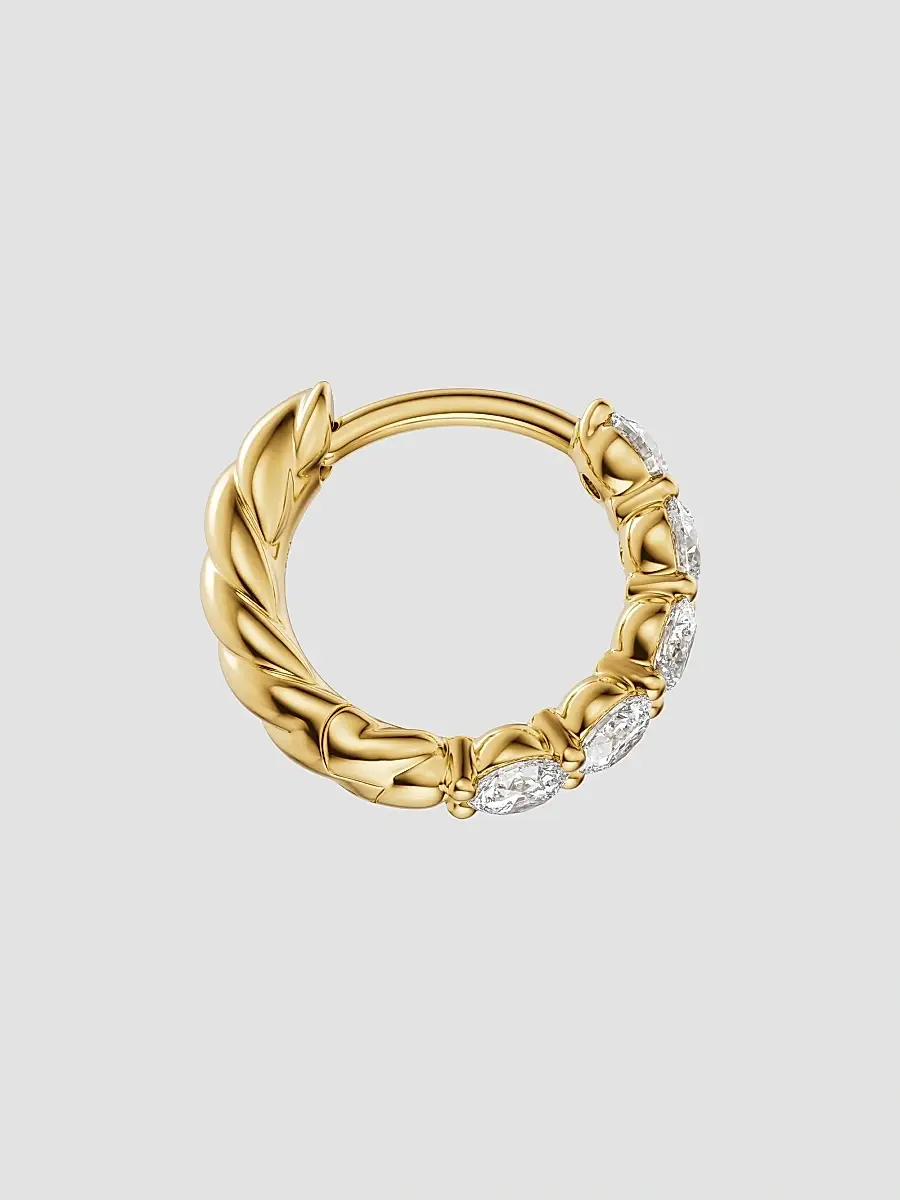 David Yurman Women's Petite Pavé Hoop Earrings in 18K Yellow Gold with Diamonds, 10.2MM - Gold | Thumbnail 3