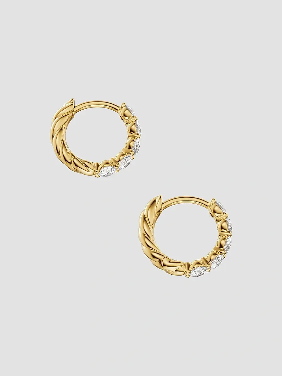 David Yurman Women's Petite Pavé Hoop Earrings in 18K Yellow Gold with Diamonds, 10.2MM - Gold | Thumbnail 4