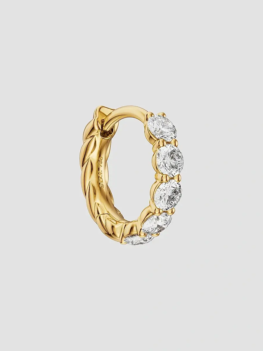 David Yurman Women's Petite Pavé Hoop Earrings in 18K Yellow Gold with Diamonds, 10.2MM - Gold | Thumbnail 5