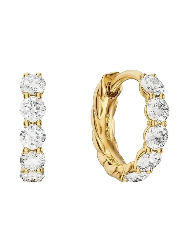 Women's Petite Pavé Hoop Earrings in 18K Yellow Gold with Diamonds, 10.2MM - Gold Women's Petite Pavé Hoop Earrings in 18K Yellow Gold with Diamonds, 10.2MM - Gold