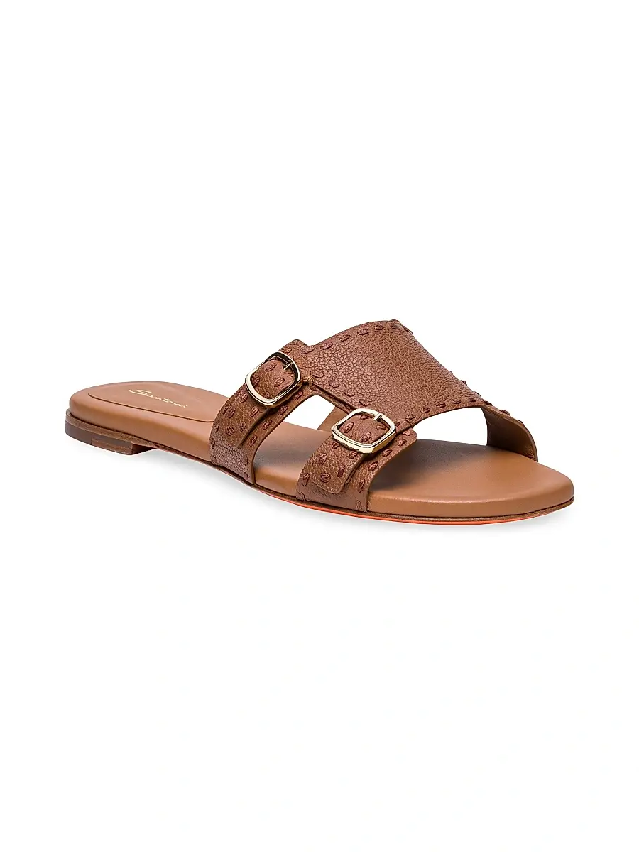 Santoni Women's Leather Buckle Slip-On Sandals | Thumbnail 2